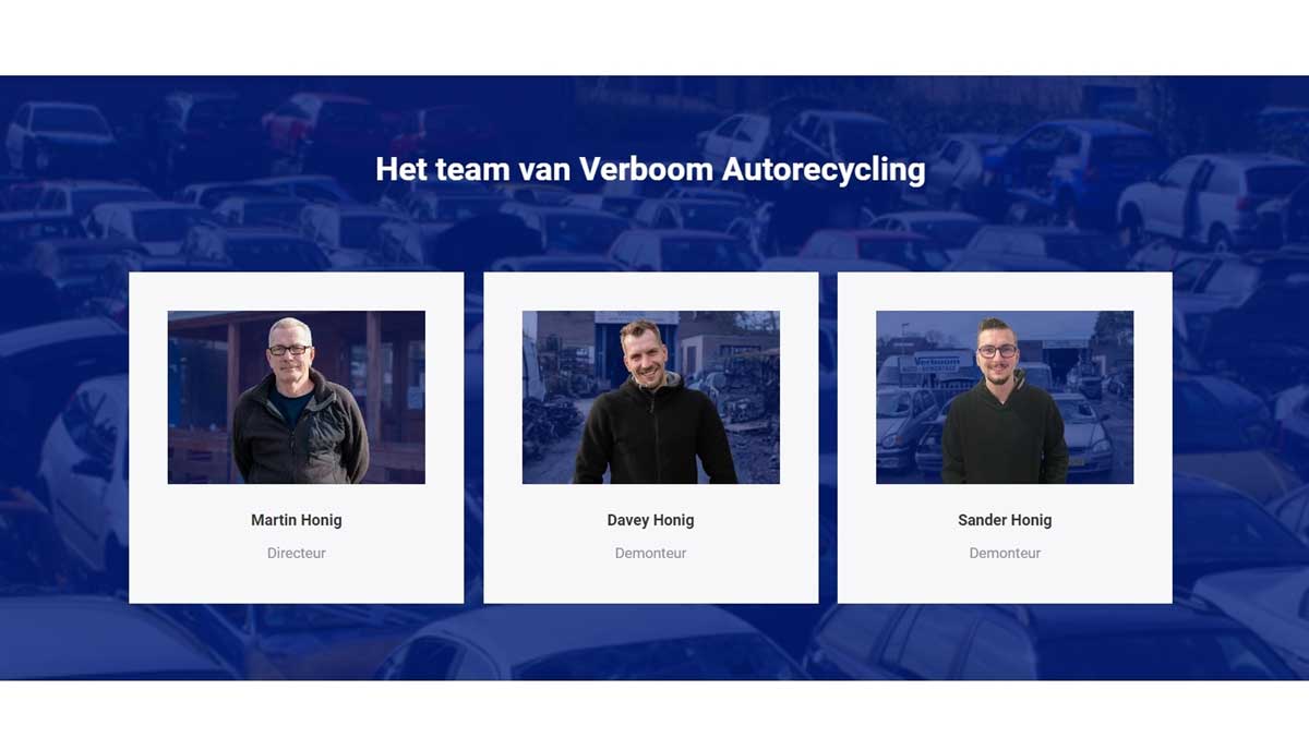 Media Maker maakte de website van Verboom autorecycling. Dit is het team, de toppers van Verboom